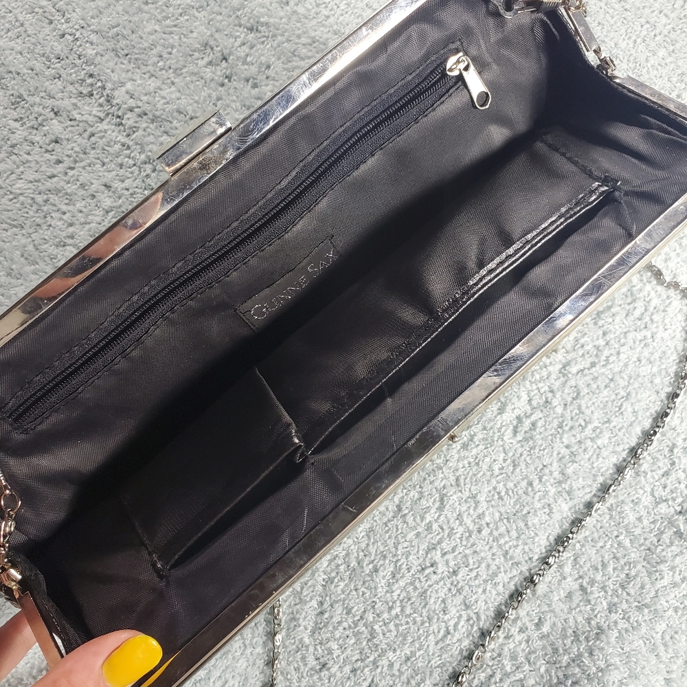 Vintage Black Pleather Evening Purse Shoulder Bag - Picture 6 of 6